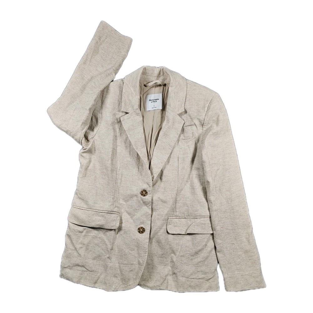 Abercrombie & Fitch Womens Small Linen Blend Blazer Beige‎ 2 Button Jacket